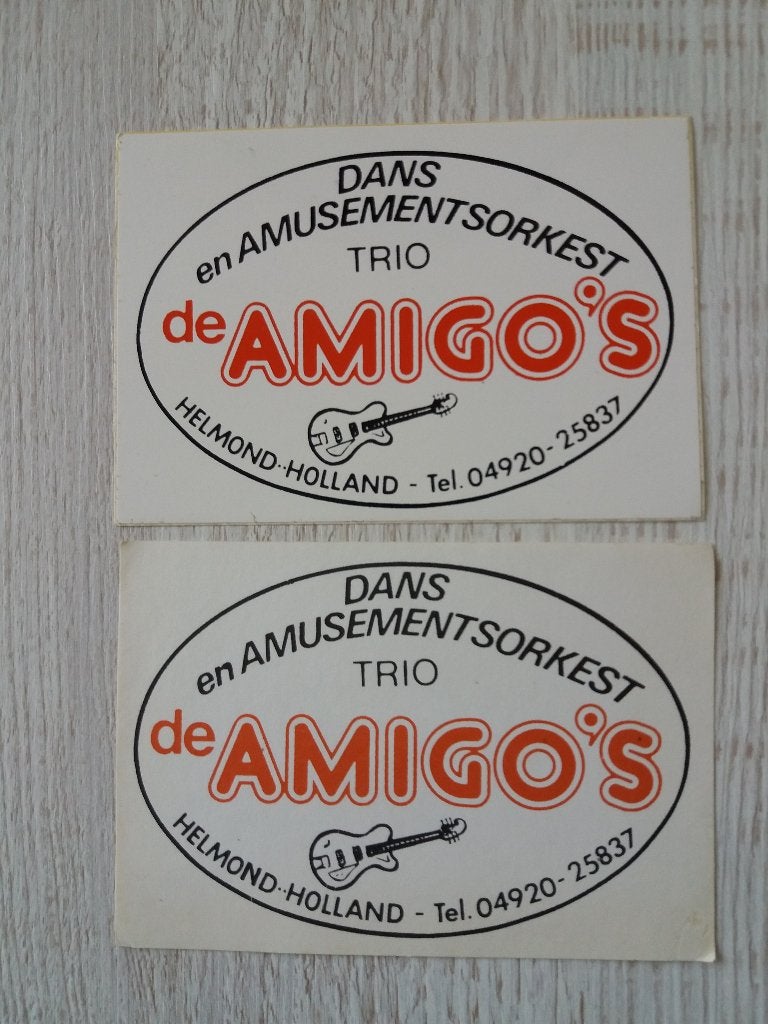 2 stickers Dans en Amusementsorkest TRIO de AMIGO'S, Verzamelen, Ophalen of Verzenden, Zo goed als nieuw, Overige typen