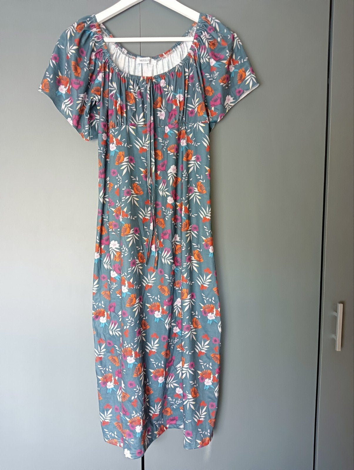 Wijd jurkje van Misslook mt S, grijs/groen met bloemprint, Ophalen of Verzenden, Zo goed als nieuw, Maat 36 (S), Misslook