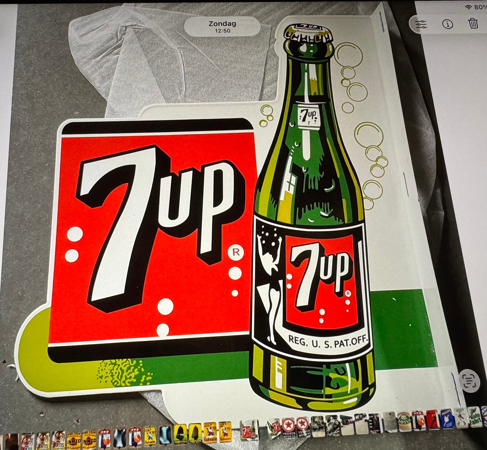 Emaille  bord  sevenup dubbelzijdig uithangbord, Ophalen of Verzenden, Gebruikt, Reclamebord