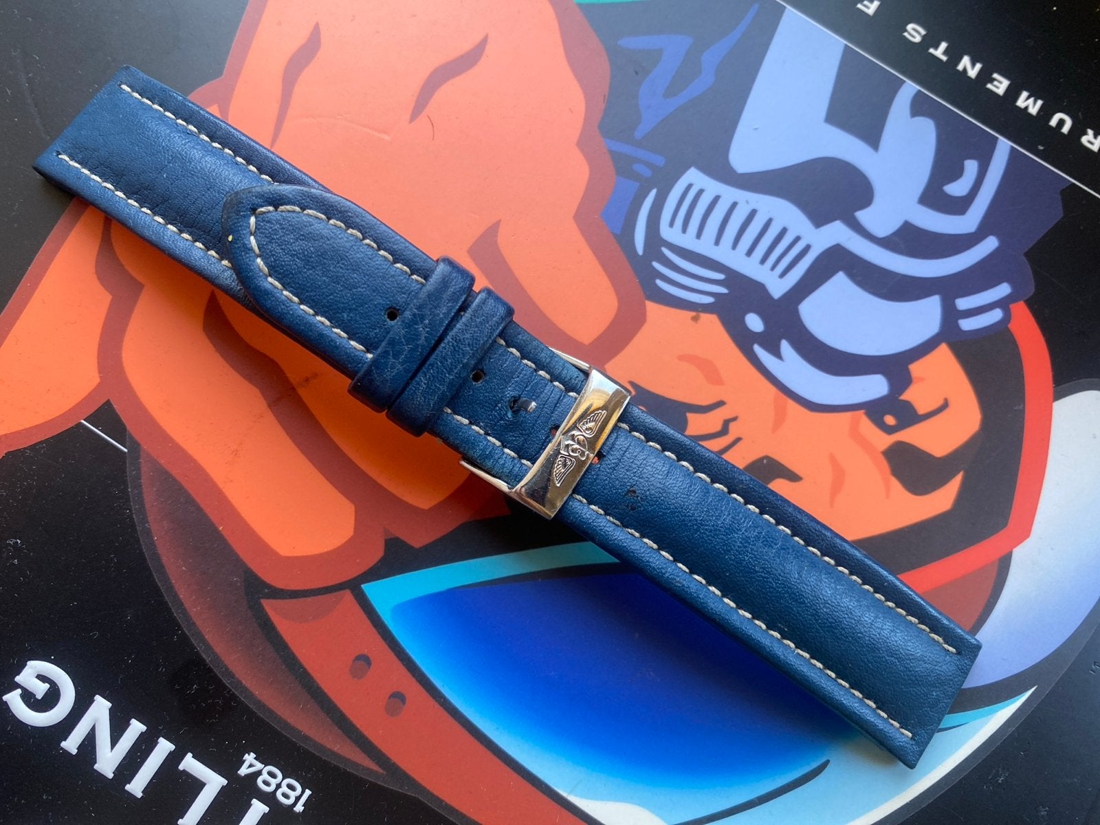 Breitling band blauw leer met gesp 145,-, Ophalen of Verzenden, Gebruikt, Leer, Breitling