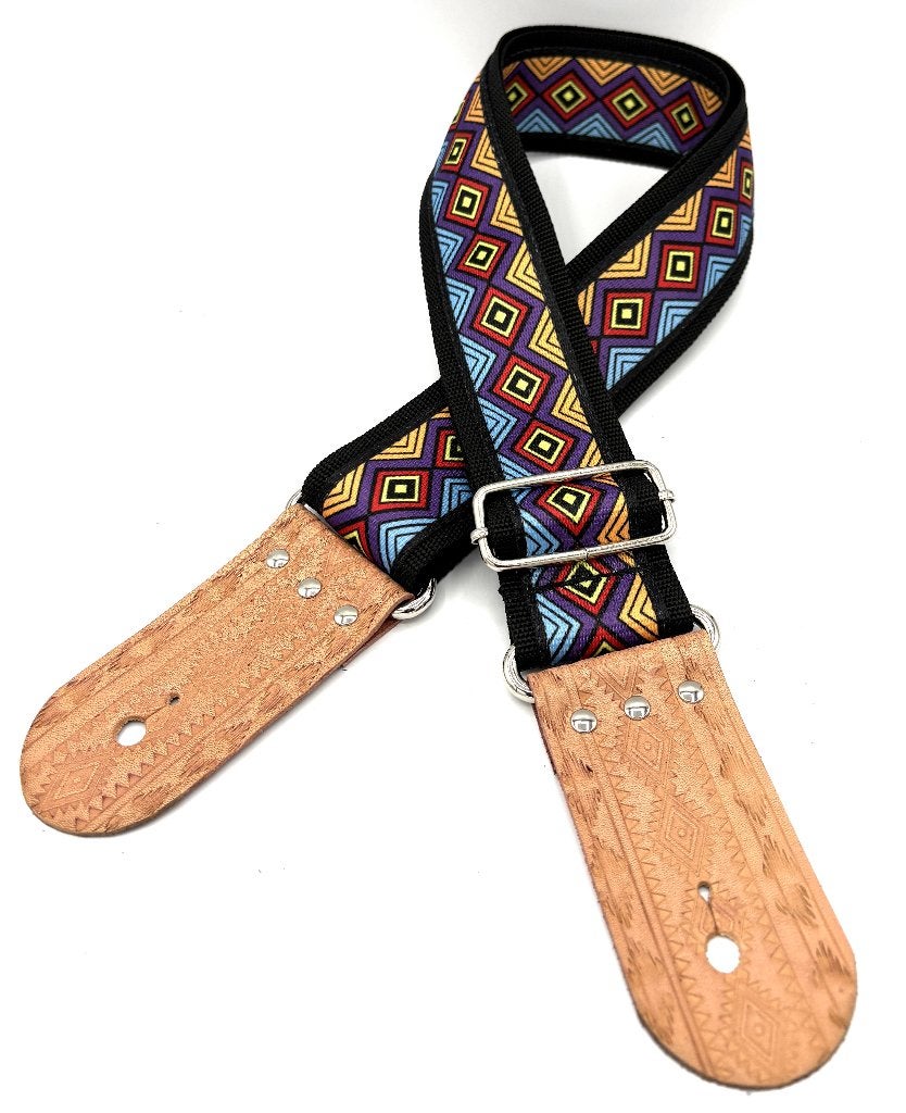Gitaarband leer Stof046 paars turkois boho aztec LAATSTE, Verzenden, Zo goed als nieuw, Elektrische gitaar