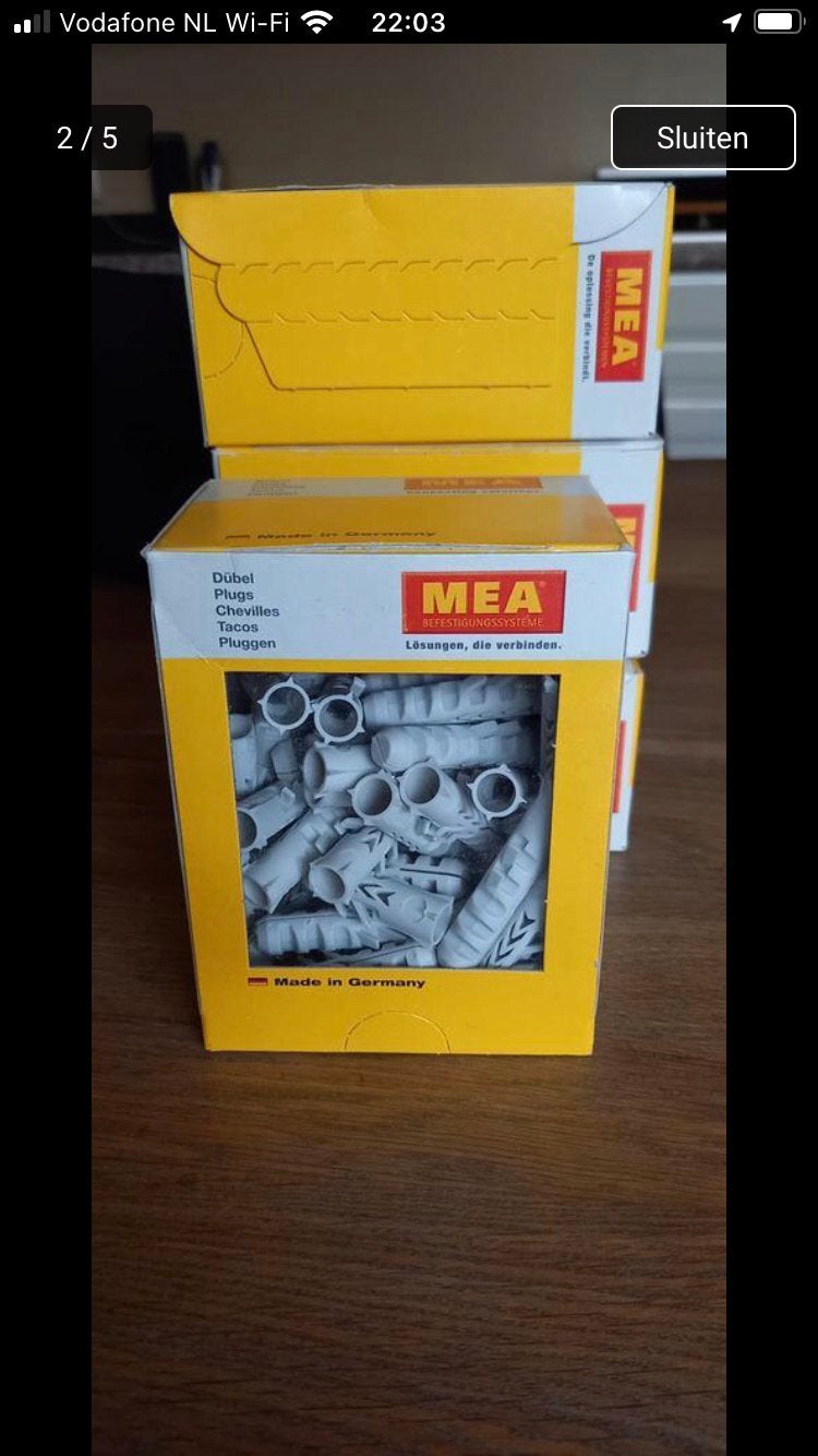 Pluggen F-10 merk: Mea doos 50 stuks, Doe-het-zelf en Verbouw, Ophalen of Verzenden, Nieuw