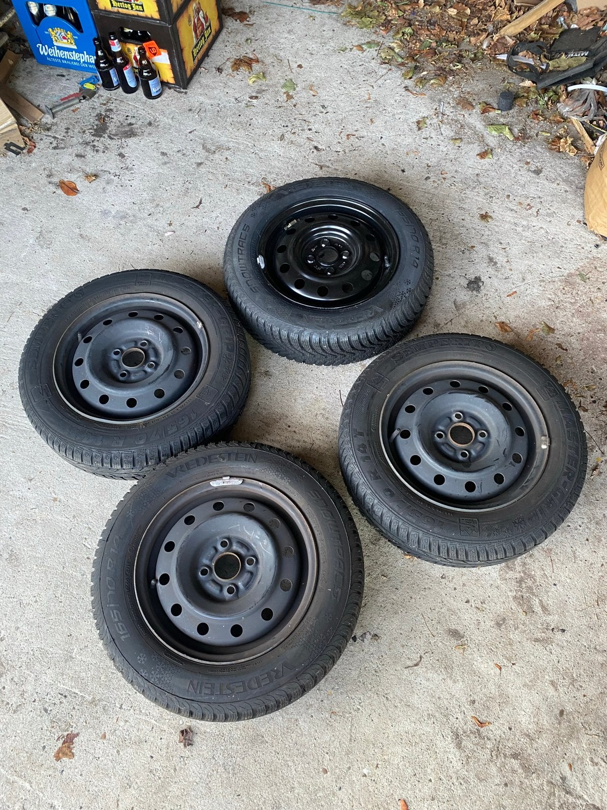 4 Winterbanden 165/70 R14 met stalen velg, Ophalen, Gebruikt