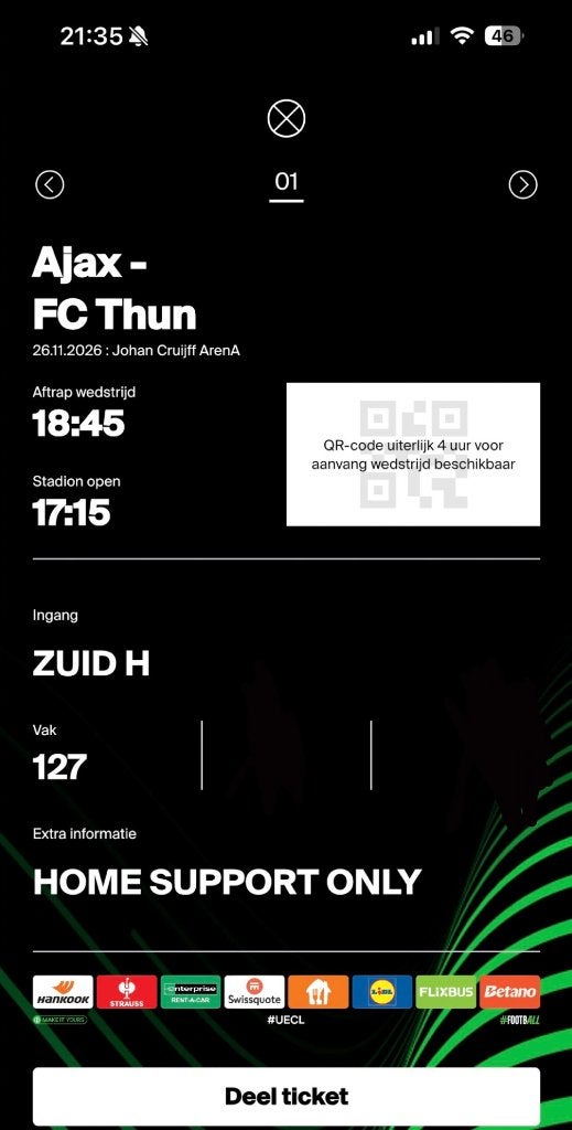 Ajax - FC Thun F-side, Seizoenskaart, Eén persoon