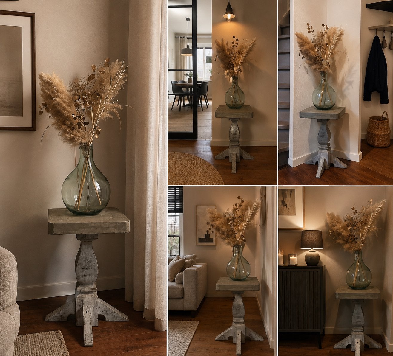 Handgemaakt houten bijzettafeltje/sidetable met betonlook, Ophalen, Minder dan 55 cm, Gebruikt, 60 cm of meer