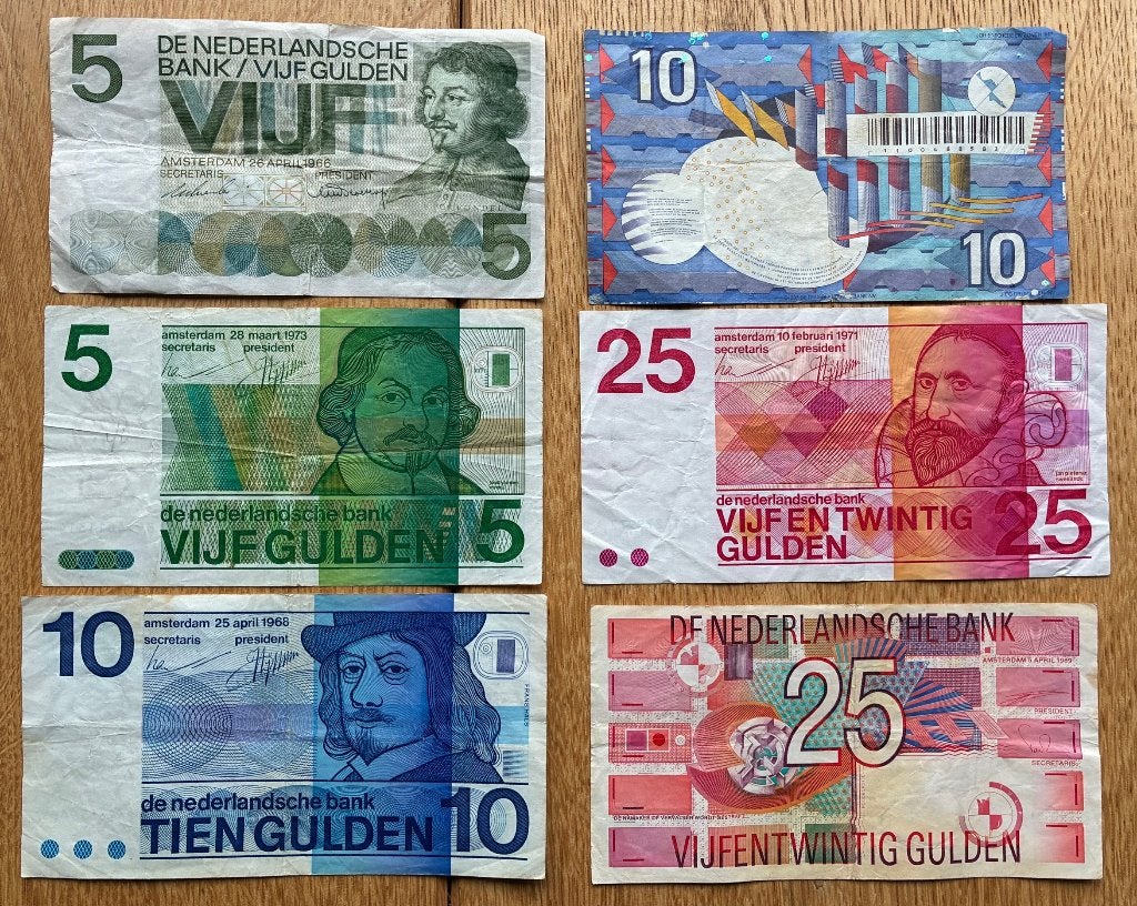 Setje oud Nederlands guldens (biljetten en munten) 1, Ophalen, 25 gulden, Setje