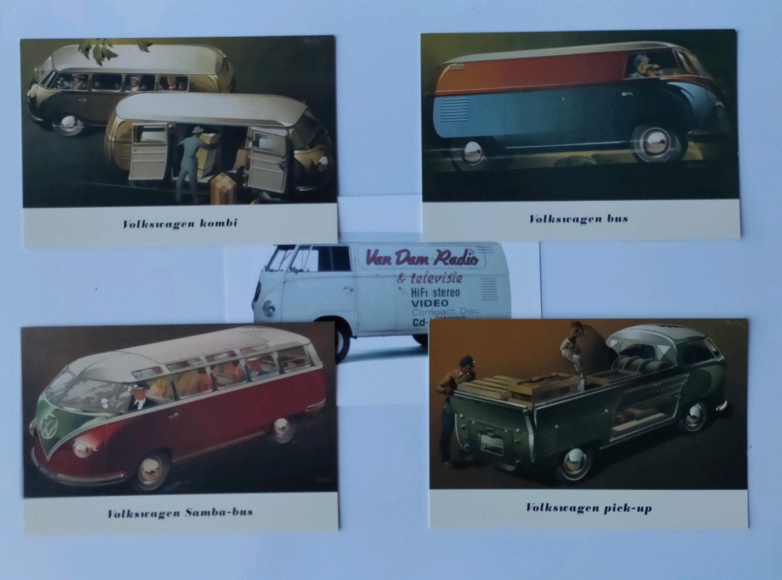 Set van 5 Volkswagen Transporter ansichtkaarten - VW Samba, Ophalen of Verzenden, 1940 tot 1960