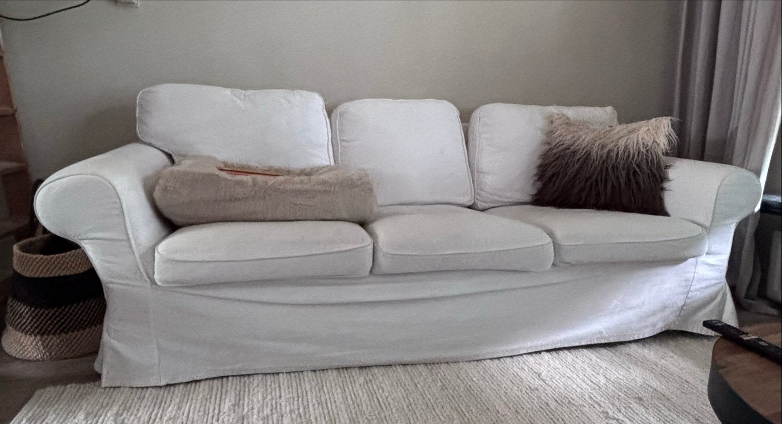Ikea Ektorp 3-zitsbank en Fauteuil met witte hoezen, Ophalen, Gebruikt, 75 tot 100 cm, Stof