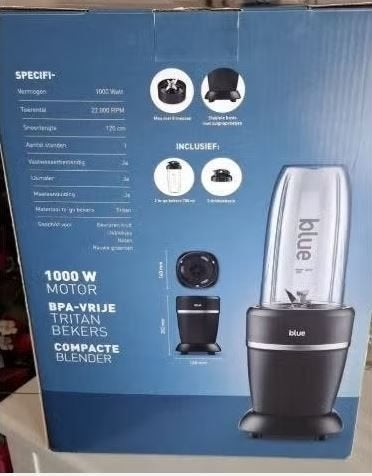 Blue Home Nutri Blender Zwart - 1000W, Ophalen of Verzenden, Nieuw, Blender