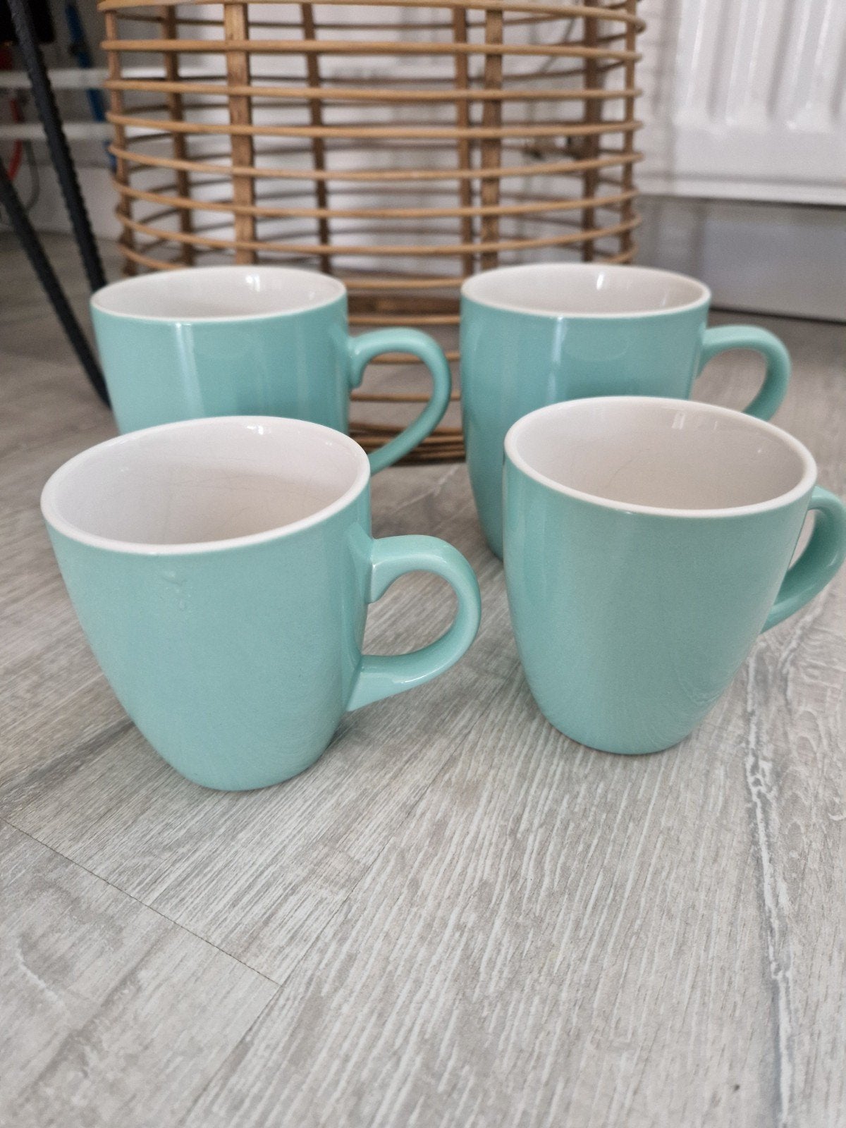 Set van 4 HEMA mokken, lichtblauw, Ophalen of Verzenden, Zo goed als nieuw, Hema, Overige typen