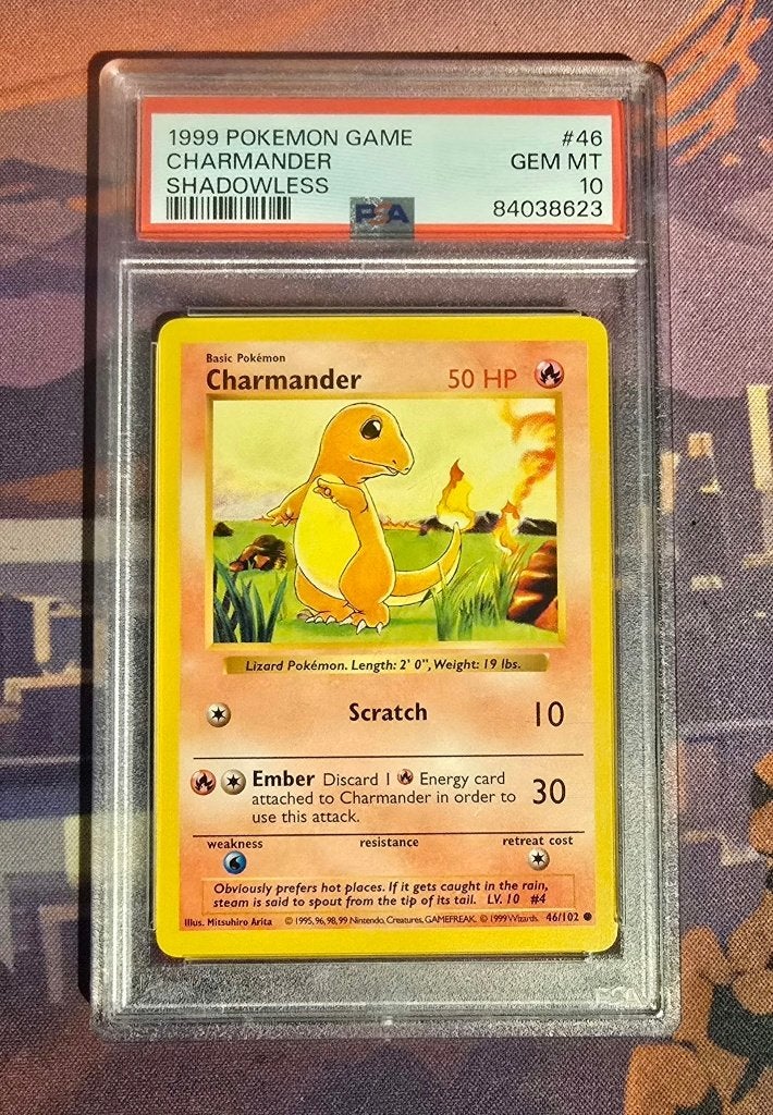 Pokemon TCG - Shadowless Charmander 46/102 - PSA 10, Ophalen, Nieuw, Losse kaart