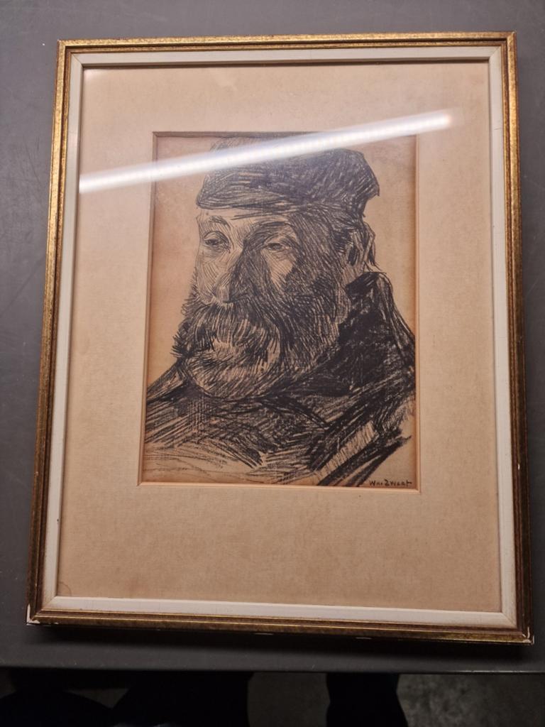 Vintage Portret Tekening Gesigneerd, Ophalen of Verzenden