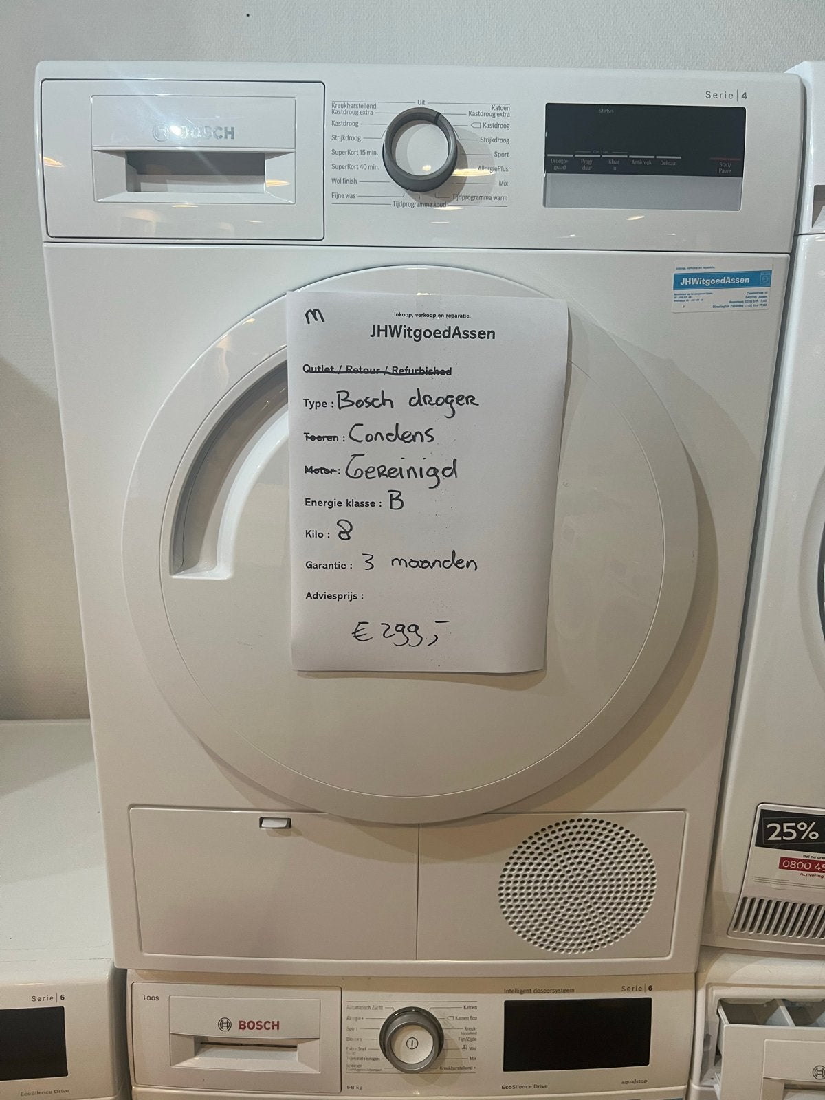Bosch Serie 4 Condensdroger 8 kg - ZGAN, Minder dan 85 cm, Jhwitgoedassen, Anti-kreukfase, 8 tot 10 kg