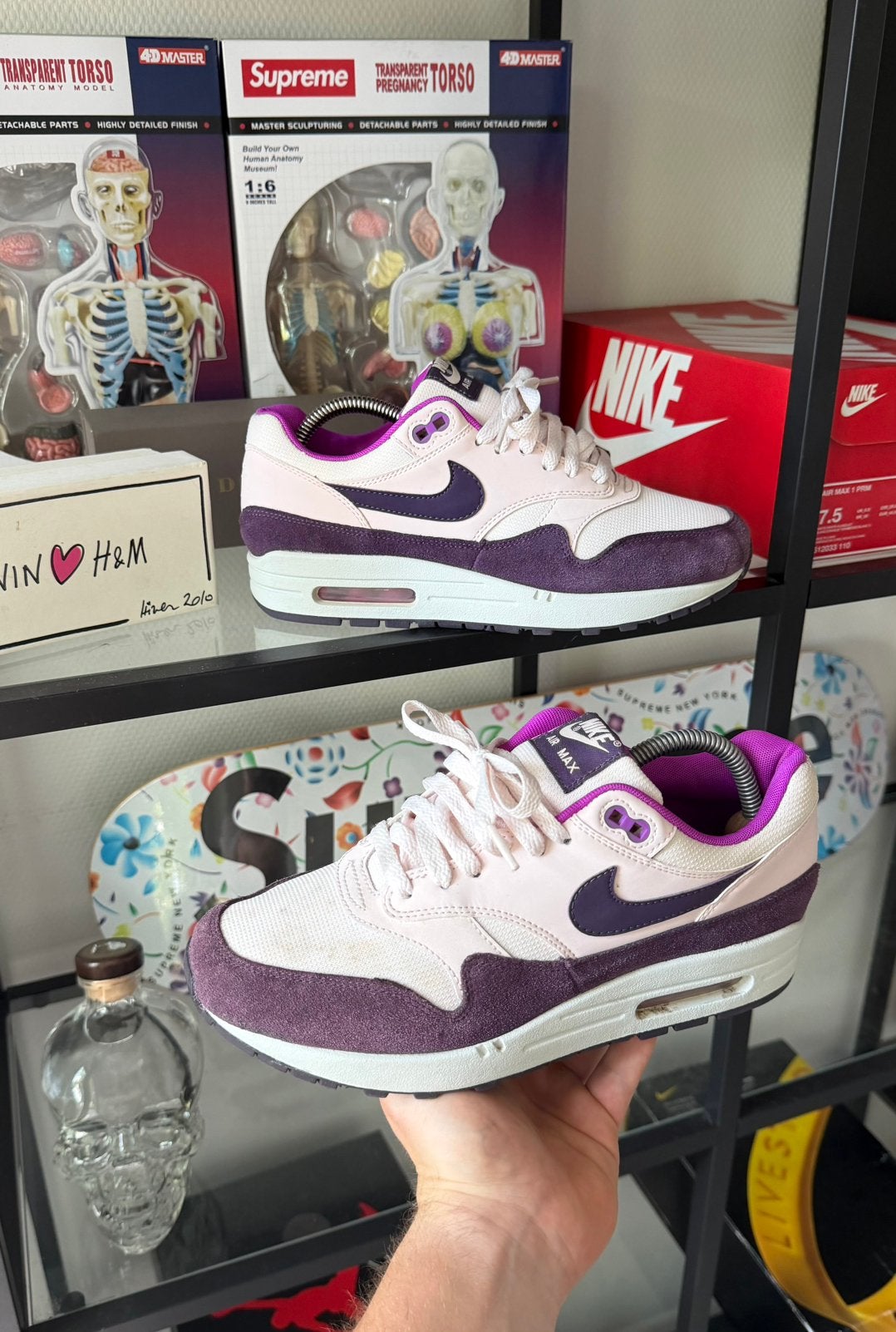 Nike Air Max 1 Light Soft Pink Grand Purple, Ophalen of Verzenden, Zo goed als nieuw, Roze, Sneakers of Gympen
