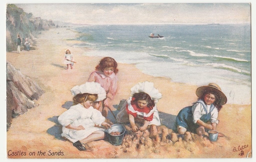 Kinderen aan zee.  Strandleven., Verzenden, Voor 1920, Ongelopen, Overige thema's