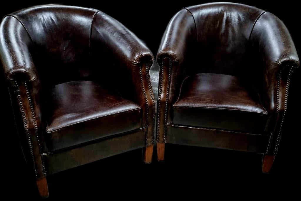 2x Chesterfield club fauteuil vintage leer + BEZORGING, ., Chesterfield, Nieuw, Ophalen of Verzenden