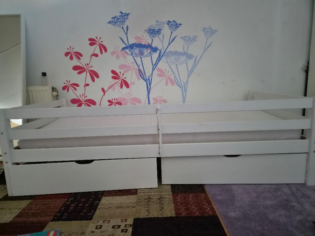 Witte Bed met lades, Ophalen, Gebruikt, 90 cm, Eenpersoons