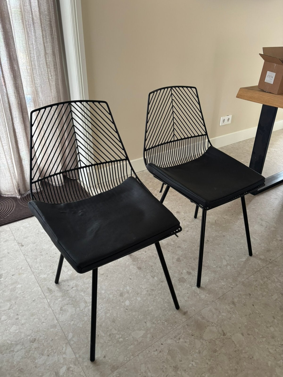 2 zwarte draadstoelen Loods5 – HK Living look (ook per stuk), Huis en Inrichting, Stoelen, Ophalen, Twee, Zwart, Leer