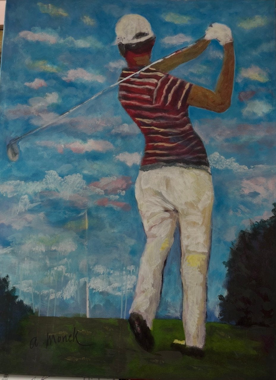 Golfer schilderij, Antiek en Kunst, Ophalen