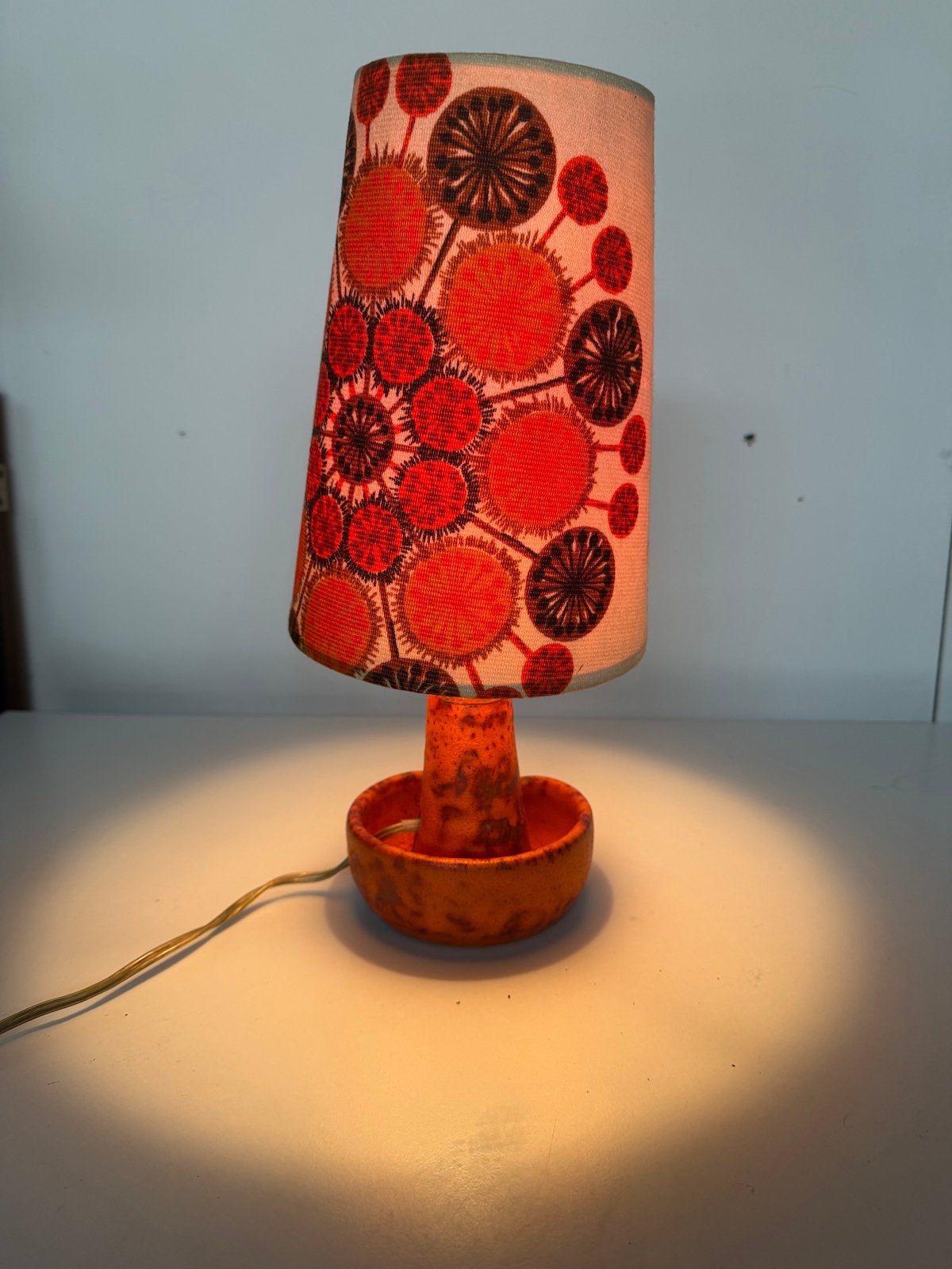Vintage Philips tafellamp - Oranje met bloemmotief, Gebruikt, Vintage, Oranje, Keramiek