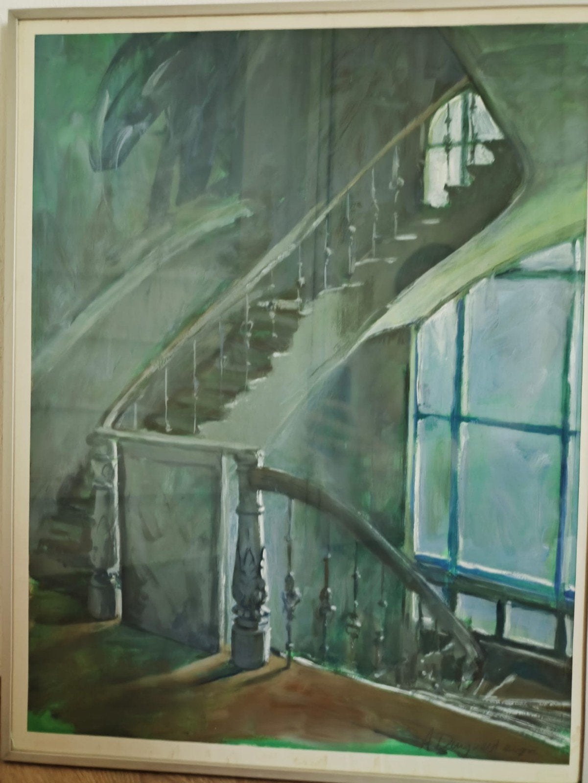 Anja Duyvesteyn - Trappenhuis Villa Gusto (Acryl op papier), Ophalen, Papier/karton, Achter glas, Acrylverf
