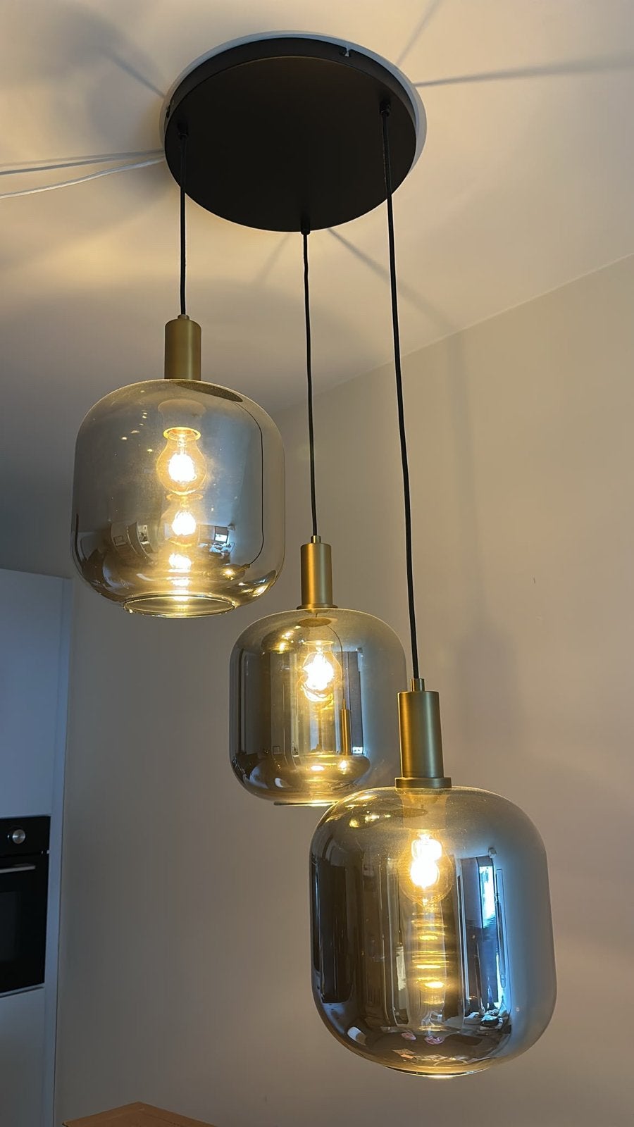 Lampenset Leen Bakker: Hanglamp en Staande Lamp - Gerookt Gl, Ophalen, Zo goed als nieuw