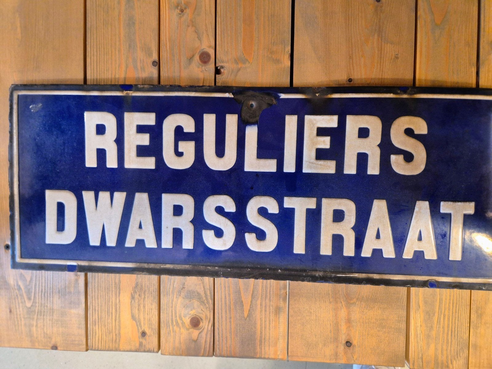Emaille straatnaambord Reguliers Dwarsstraat, Antiek en Kunst, Antiek | Emaille, Ophalen of Verzenden