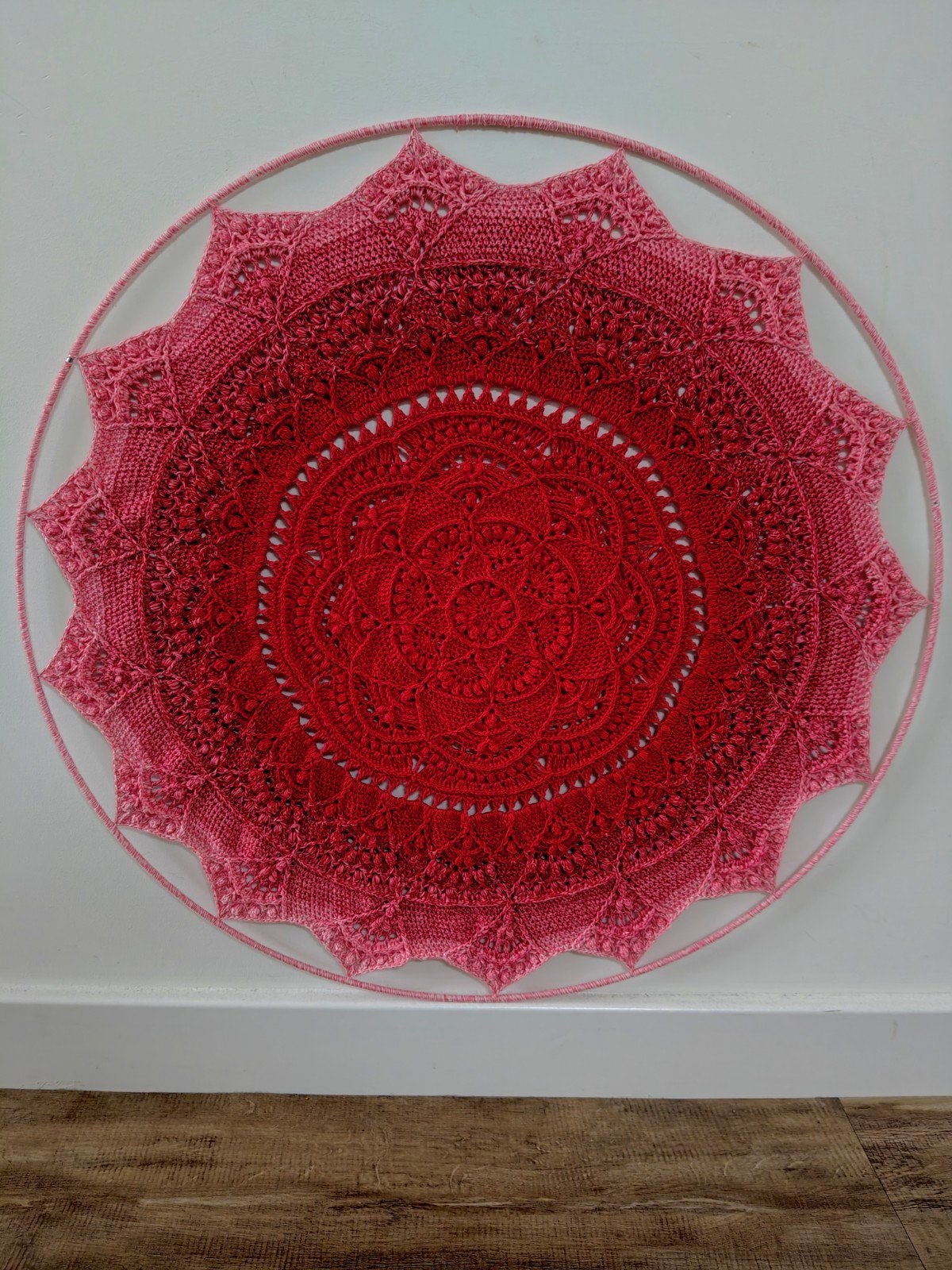 gehaakte mandala wanddecoratie rood/roze, Ophalen, Meerkleurig, Boho, Nieuw