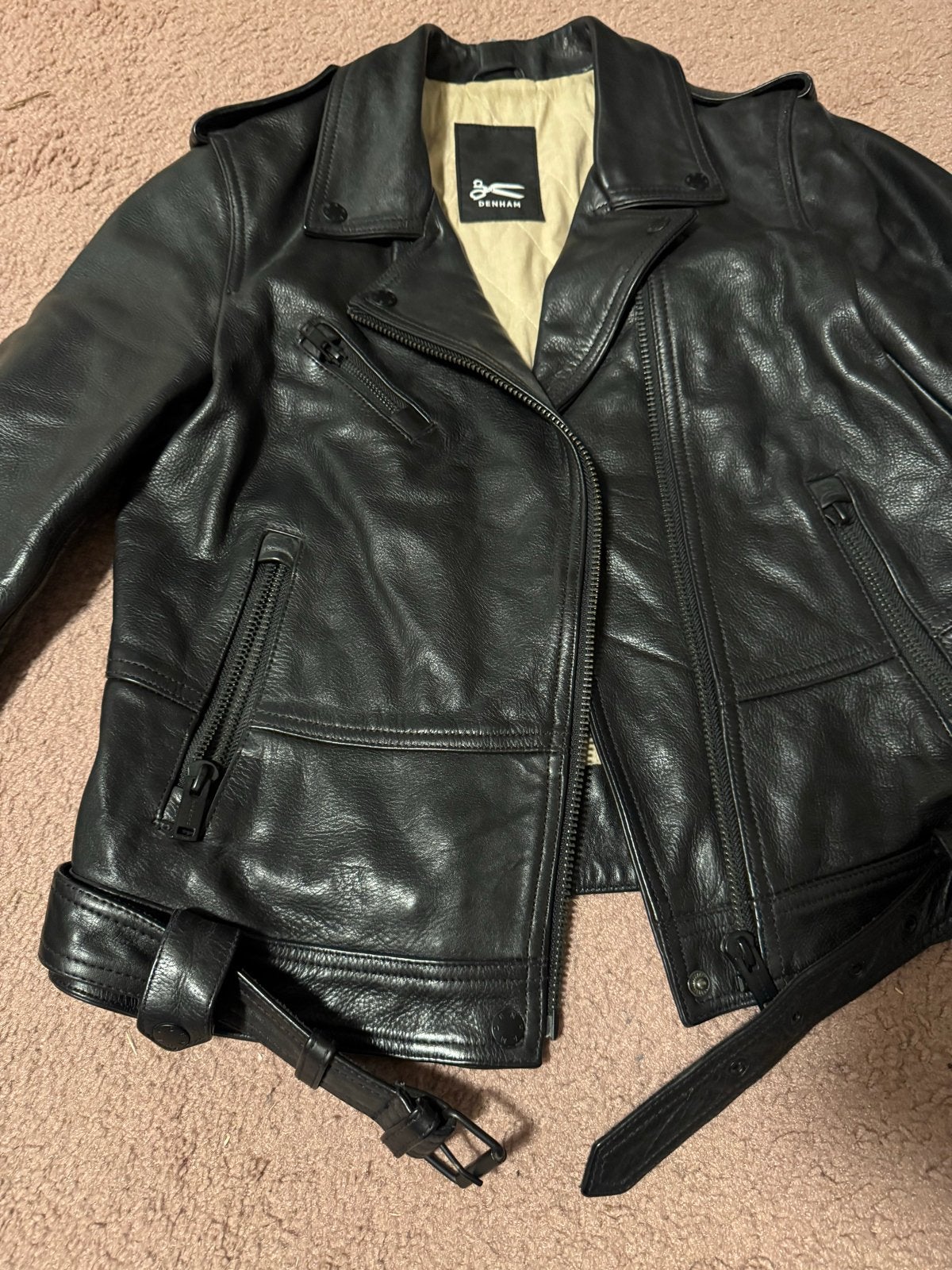 DENHAM leren bikerjas voor dames- Maat M, Kleding | Dames, Ophalen of Verzenden, Gedragen