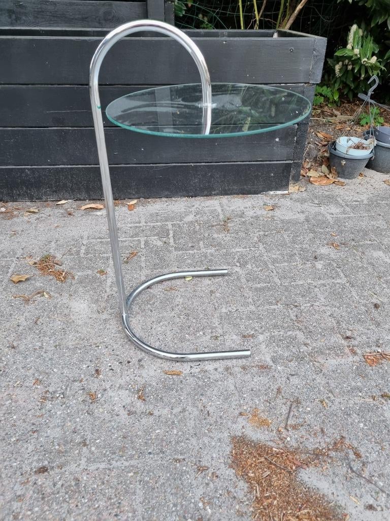 vintage chromen Ikea Ry bijzettafeltje, Tuin en Terras, Bloembakken en Plantenbakken, Ophalen, Minder dan 30 cm, Rond, Zo goed als nieuw