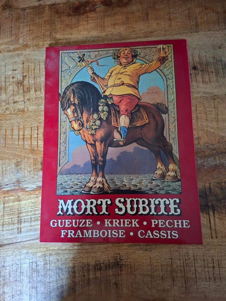Mort Subite Bier Reclamebord - Vintage Karton, Ophalen of Verzenden, Gebruikt, Reclamebord