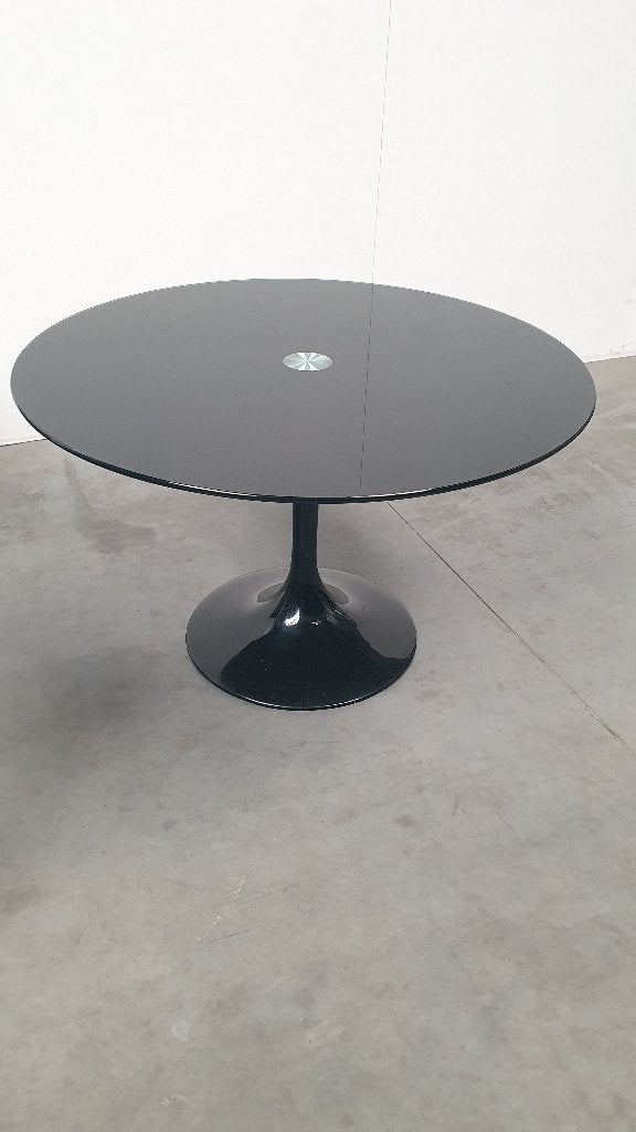 tulip design ronde glazen tafel 120cm gehard, zwart, Ophalen, Gebruikt, Rond, Glas
