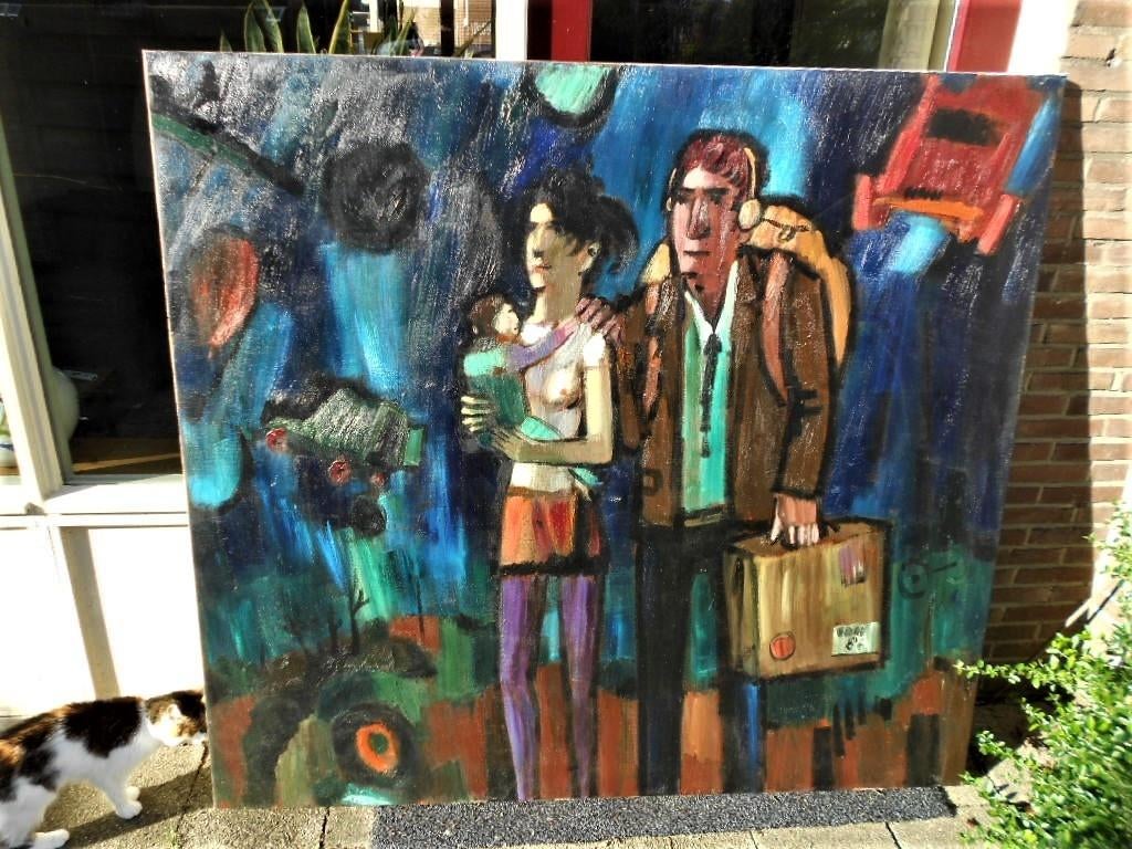 Theo van der Horst - op de vlucht GROOT olieverfschilderij, Antiek en Kunst, Kunst | Schilderijen | Modern, Ophalen