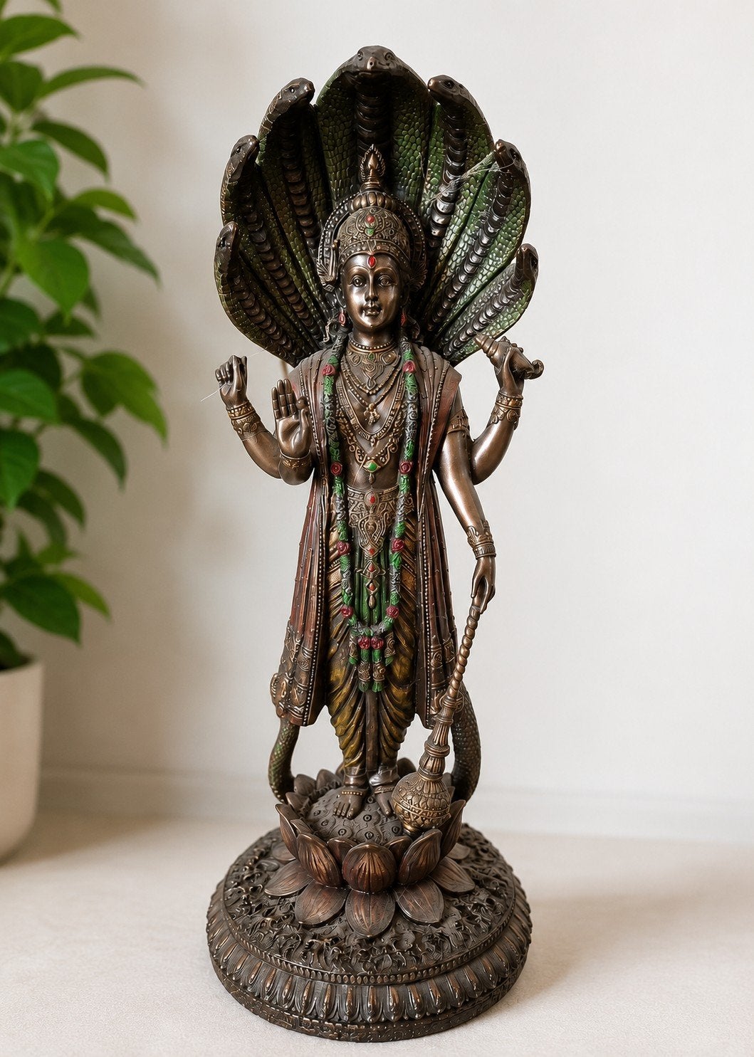 Prachtig Vishnu beeld met Sheshnag – Bronslook –, Ophalen