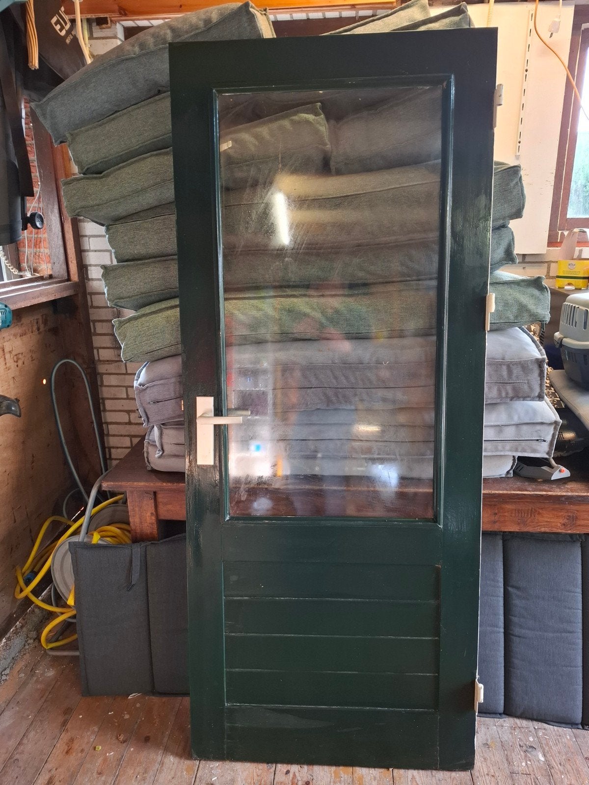 2x hardhouten buitendeur met glas, rechtsdraaiend, Ophalen, Gebruikt, 80 tot 100 cm, Buitendeur