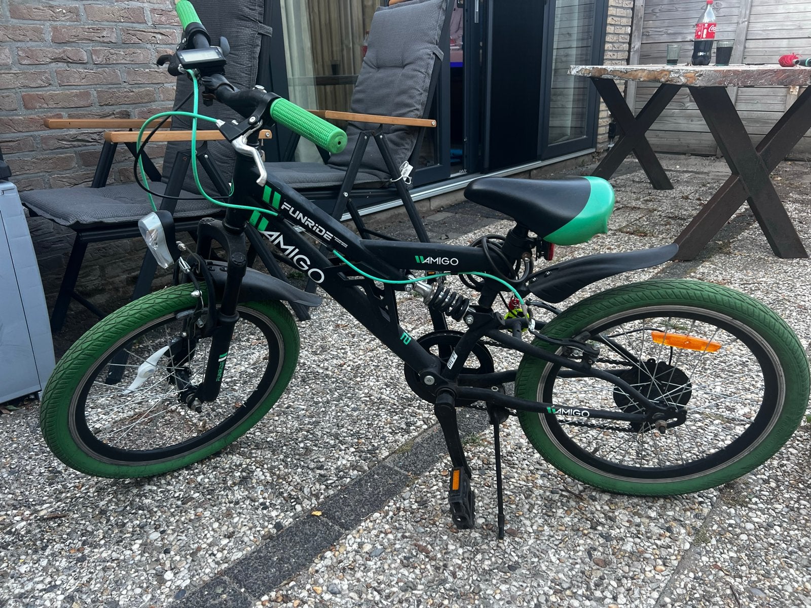Amigo Funride Kinderfiets 20 inch - Zwart/Groen, Ophalen, Gebruikt, Velgrem, 16 tot 20 inch