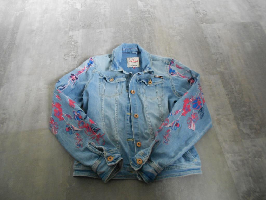 Vingino blauwe stretch jeans jas in Ibiza style, maat 176., Kinderen en Baby's, Zo goed als nieuw, Vingino, Jas, Verzenden