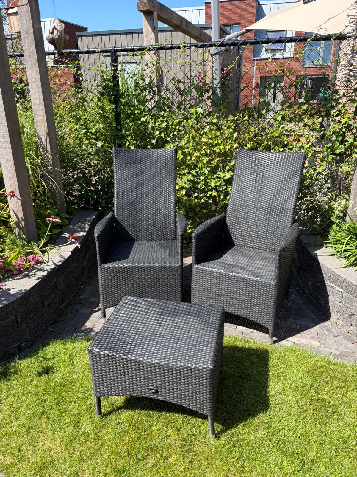 Verstelbare tuinstoelen, voetenbankje antraciet, Sombrero., Ophalen, Gebruikt, Aluminium, Verstelbaar