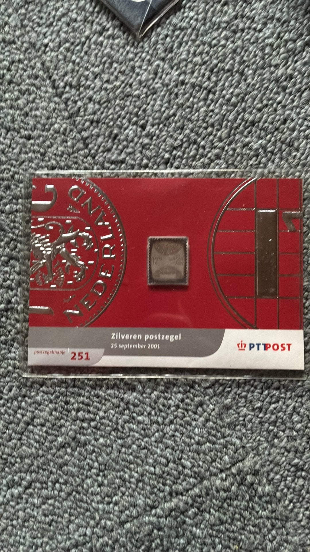PTT mapje 251 met zilver postzegel 2001, Ophalen of Verzenden