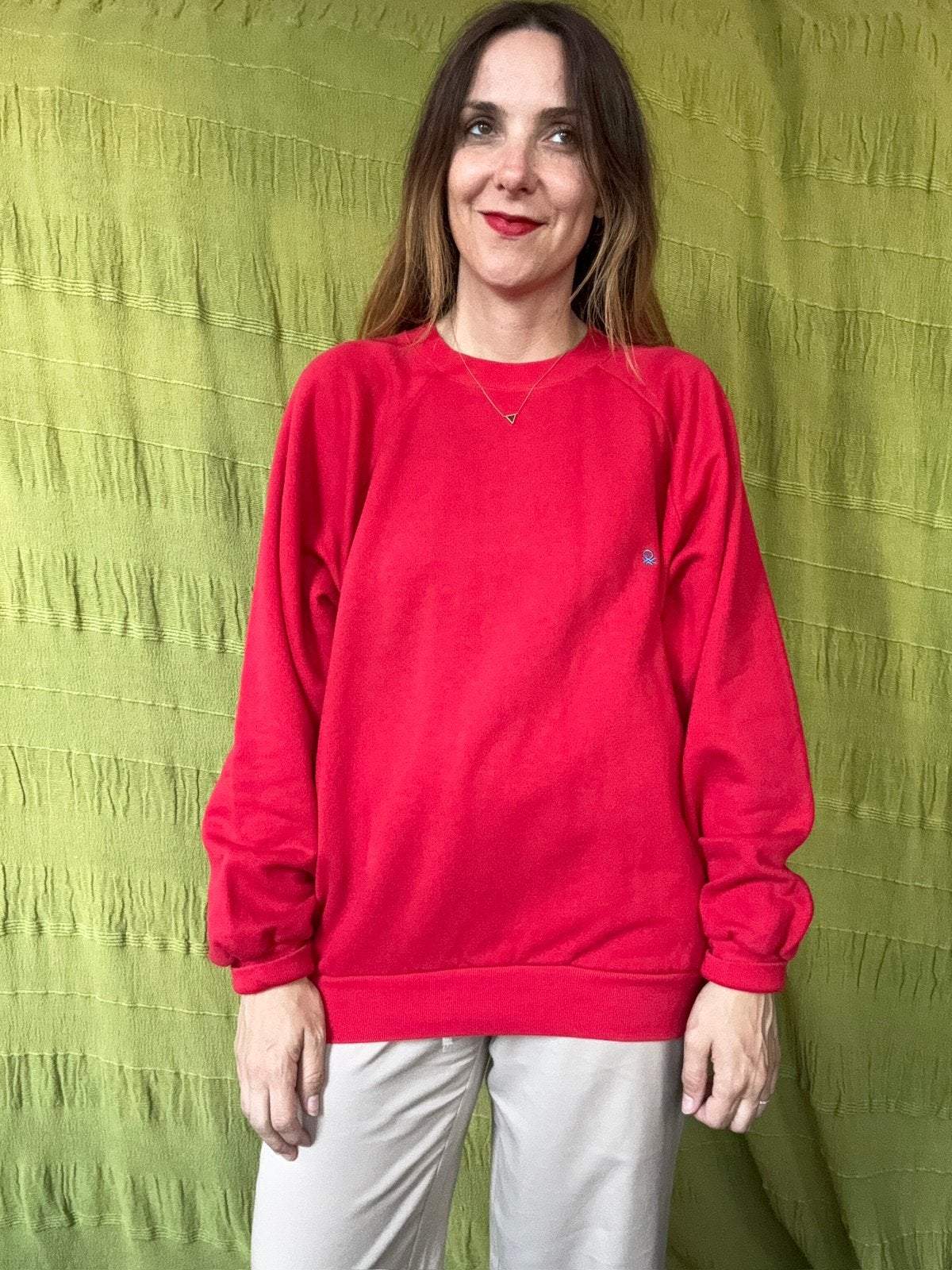 Vintage rode Benetton trui / sweater - raglan - katoen, Hgv, Hgv, Ophalen of Verzenden, Gedragen