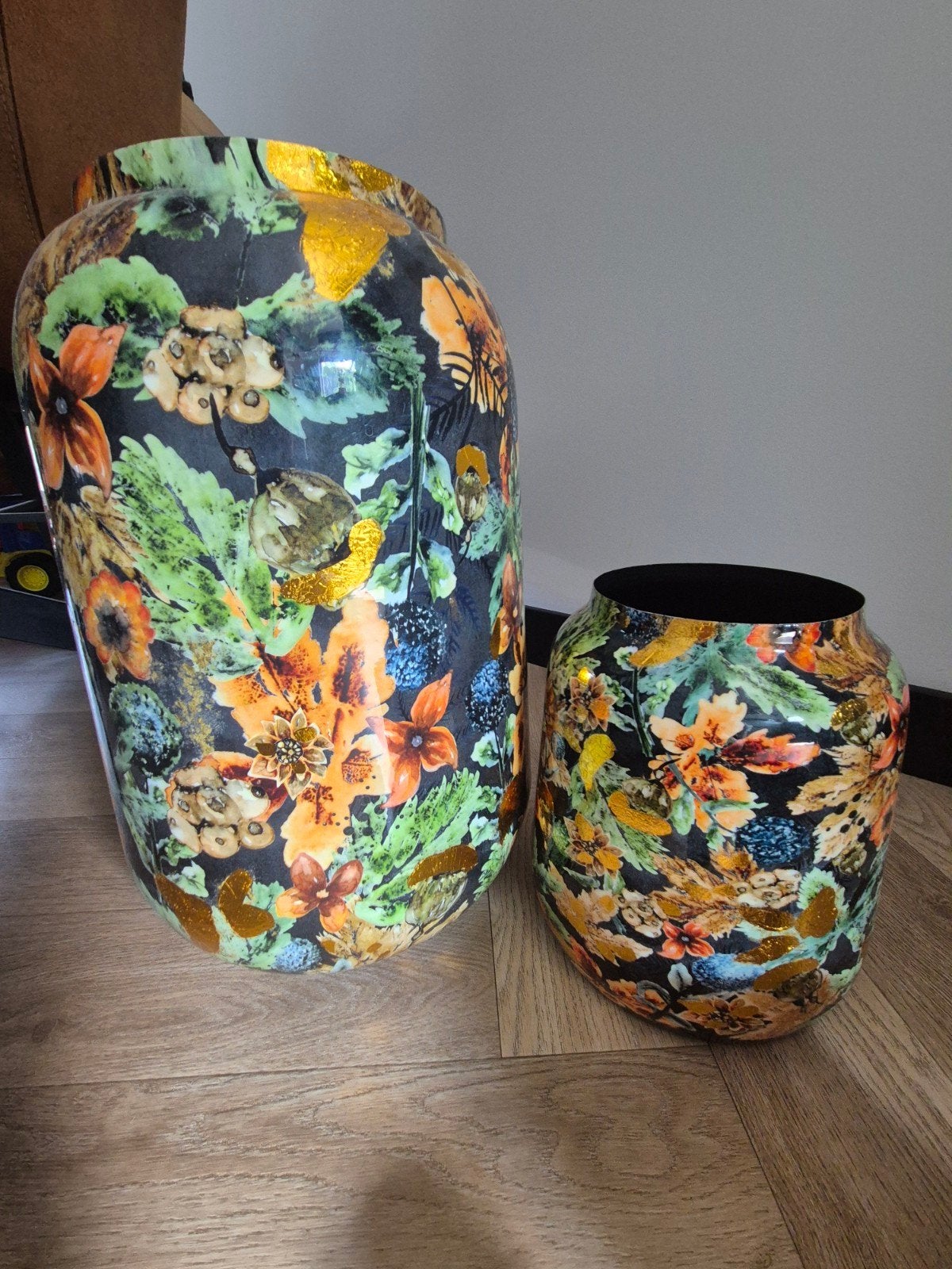Set van 7 decoratieve potten met bloemenprint, Overige materialen, Ophalen of Verzenden, Zo goed als nieuw, Meerkleurig