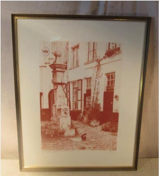 Prachtige Litho 'Oude Waterpomp - De Koninck' - K Moers, Antiek en Kunst, Ophalen of Verzenden