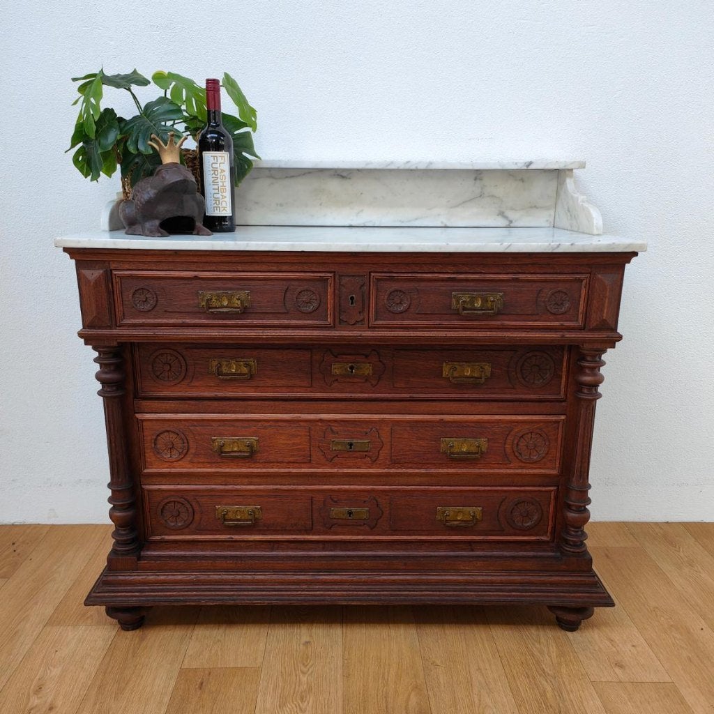 Vintage Antiek dressoir commode ladekast met marmer blad 506, Huis en Inrichting, Valkenswaard, Gebruikt, Info@flashbackfurniture.nl