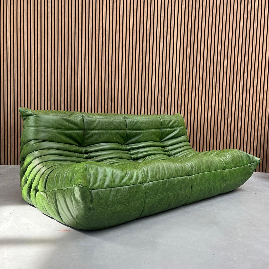 Ligne Roset Togo Large Driezits | Groen Leder, Antiek en Kunst, Ophalen of Verzenden