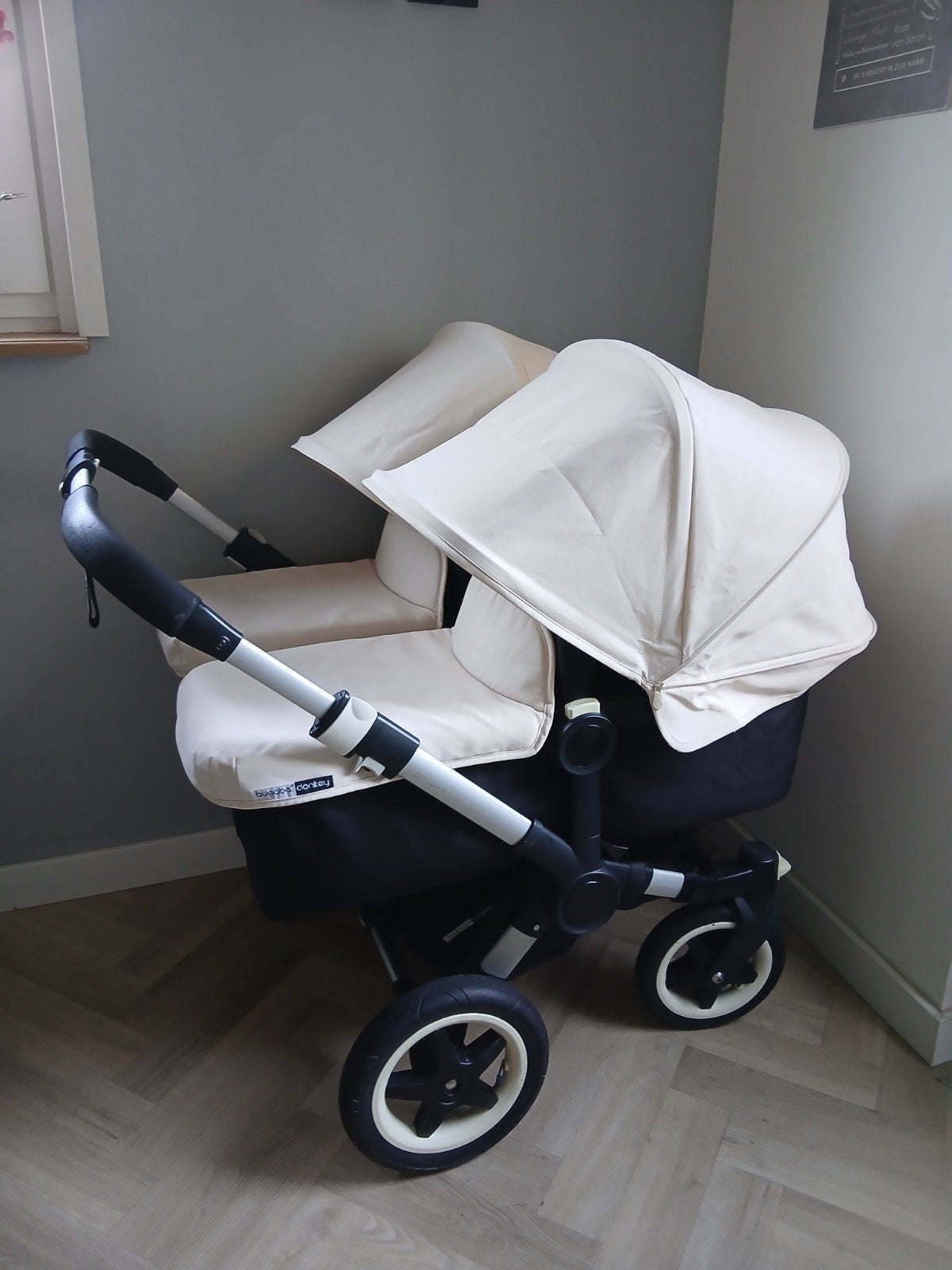Zwart/offwhite Tweeling Bugaboo Donkey Duo Twin, Ophalen, Gebruikt, Kinderwagen of Buggy