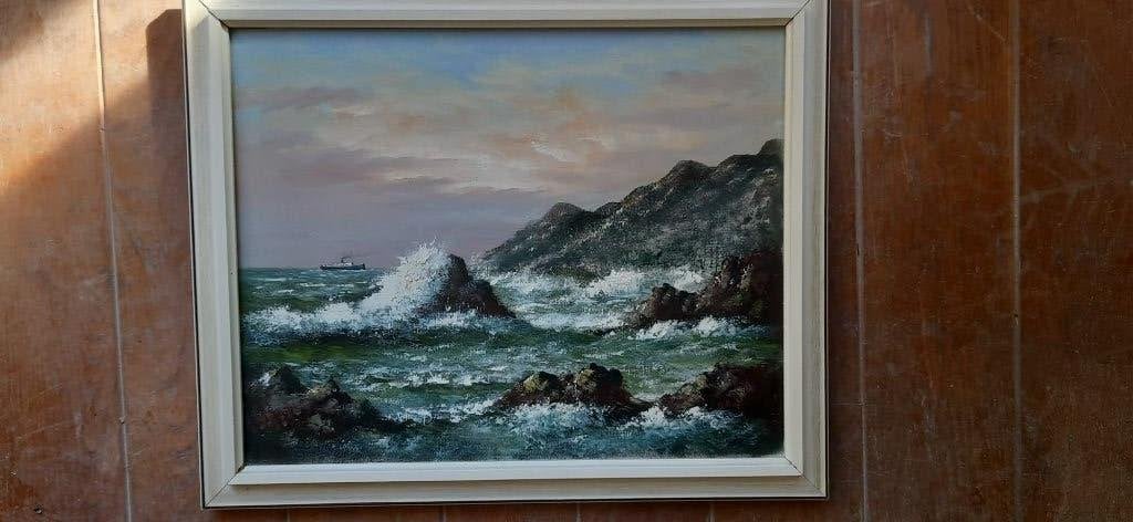 Schilderij MS Sibajak, nabij Bretagne collectors only..., Ophalen, Maritiem / water, Doek, Realistisch