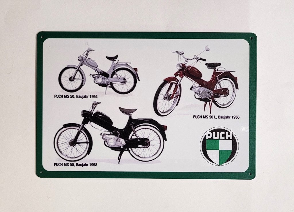 Puch Eitank collage reclamebord van metaal wandbord deco, Ophalen of Verzenden, Nieuw, Auto's