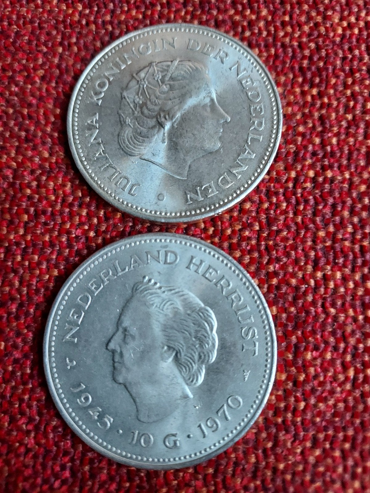 2x Zilveren Tientje 1970 "Nederland Herrijst" UNC / Gewogen, Ophalen of Verzenden, Koningin Juliana, 10 gulden, Zilver