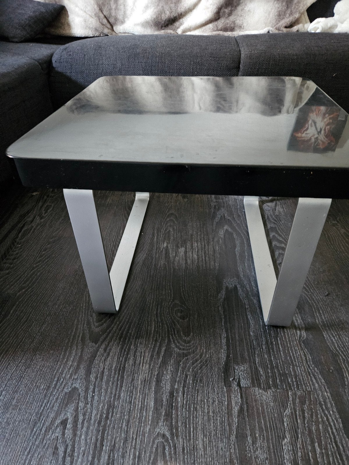 Bijzettafel 59x59 cm - Zwart met metalen poten, Ophalen, Gebruikt, 50 tot 100 cm, Vierkant