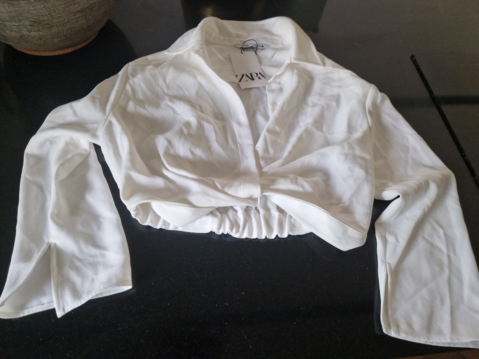 Zara Cropped Blouse Wit Maat L Nieuw met kaartje, Maat 42/44 (L), Nieuw, Ophalen of Verzenden, Wit
